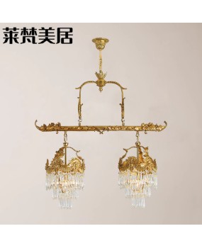 Vintage waxed long restaurant pendant light, European style study room, crystal luxurious and atmospheric candle, villa all copper lighting fixtures