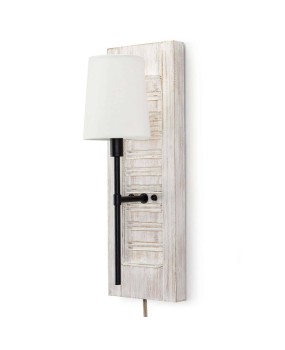 French retro white pleated wooden wall lamp, linen lampshade, rural style bedroom bedside lamp, wall soft decoration lamp