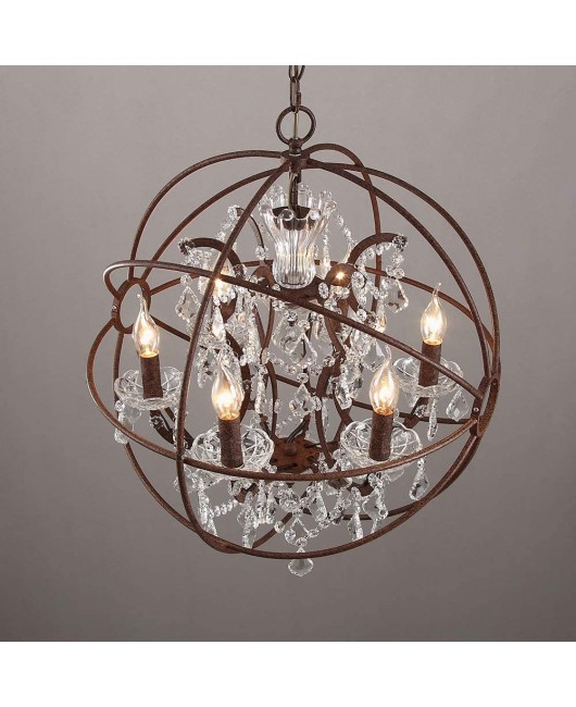 Cross border exclusive American style countryside globe, wrought iron crystal chandelier, restaurant staircase, clothing store, dining bar lighting fixtures