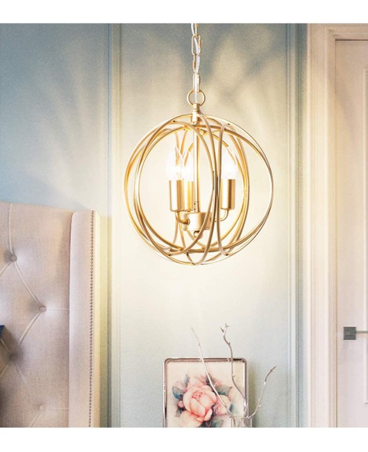 Creative American rural French iron chandelier gold spherical Nordic living room dining room bedroom corridor simple chandelier