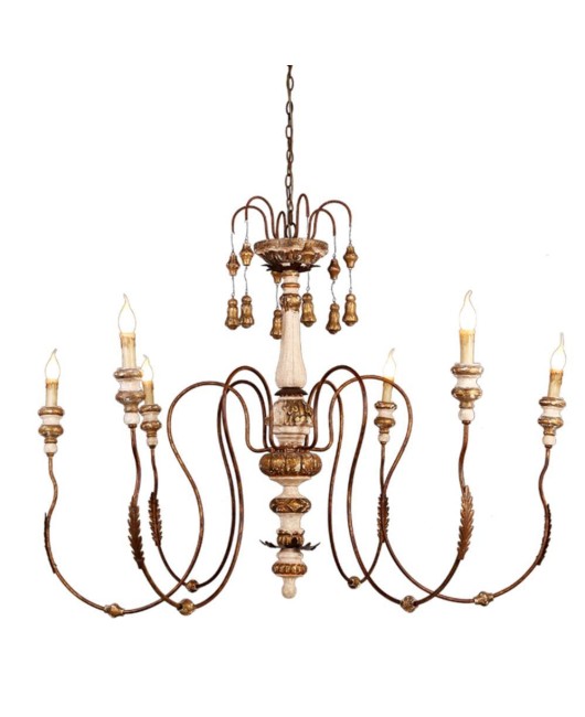 American countryside retro solid wood chandelier, duplex villa restaurant, retro simple and atmospheric wooden carving chandelier