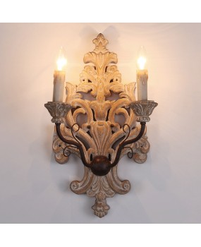 American style rural solid wood carving retro vintage wall lamp for living room, dining room, bedroom, corridor, club decoration wall lamp