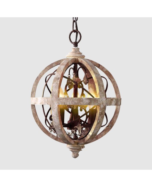 Cross border exclusive American style countryside ball shaped wooden antique chandelier, living room corridor, dining room, bar counter, restaurant decoration chandelier