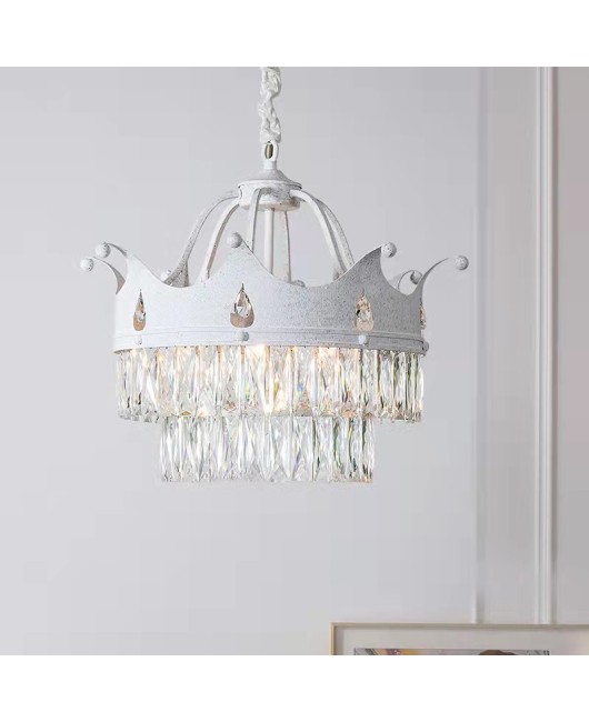 Creative American rural iron crown crystal chandelier Nordic bedroom dining room clothing store personalized lamps