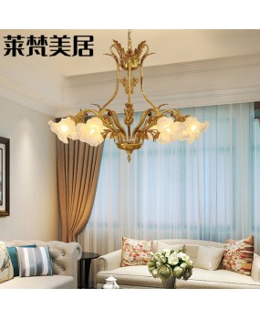 French cream style all copper pendant light, European retro living room, dining room, bedroom, luxurious study, Nanyang windbreaker and hat room