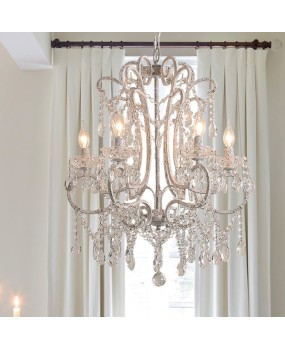 American countryside chandelier, living room dining room light, bedroom decoration, wrought iron retro white princess children's room crystal chandelier