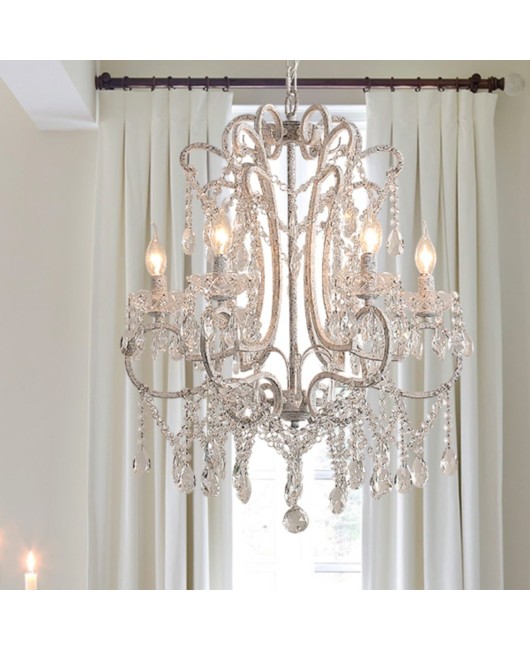 American countryside chandelier, living room dining room light, bedroom decoration, wrought iron retro white princess children's room crystal chandelier