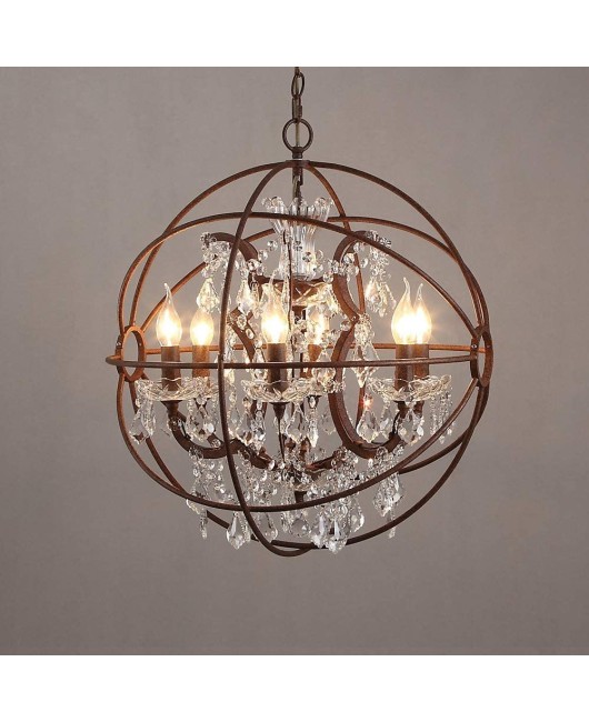 Cross border exclusive American style countryside globe, wrought iron crystal chandelier, restaurant staircase, clothing store, dining bar lighting fixtures