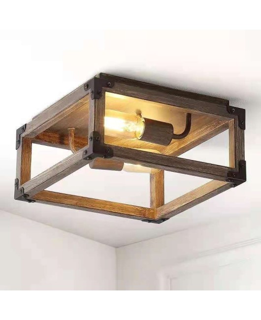 Cross border exclusive American style countryside simple solid wood square ceiling light, living room, dining room, bedroom, corridor, foyer lighting fixtures