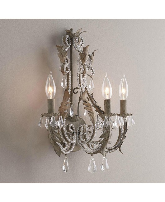 Creative American rural French retro old iron crystal wall lamp living room dining room bedroom corridor lamps