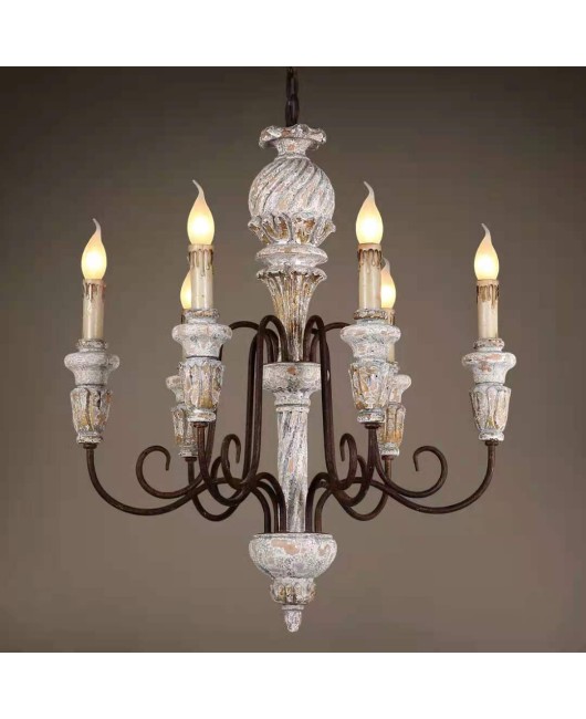 Creative American rural French solid wood retro old chandelier villa living room dining room bedroom hotel home stay lamps