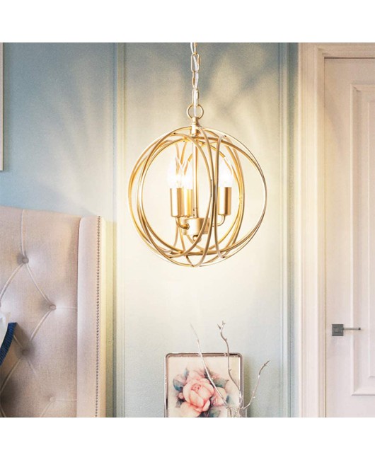 Creative American rural French iron chandelier gold spherical Nordic living room dining room bedroom corridor simple chandelier