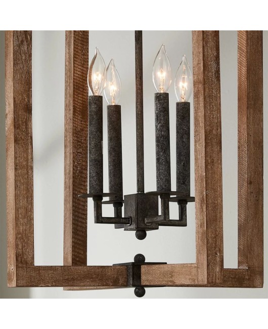 American style rural solid wood chandelier square restaurant homestay retro style lighting Wabi Sabi style personalized bedroom wooden art lighting