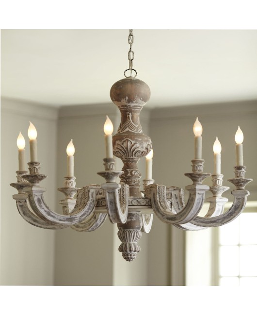 American style countryside chandelier, vintage restaurant, solid wood, European style antique wood art, living room, bedroom, French style candle lighting fixtures