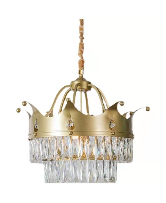 Creative American rural iron crown crystal chandelier Nordic bedroom dining room clothing store personalized lamps