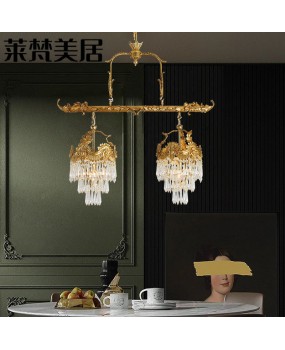 Vintage waxed long restaurant pendant light, European style study room, crystal luxurious and atmospheric candle, villa all copper lighting fixtures