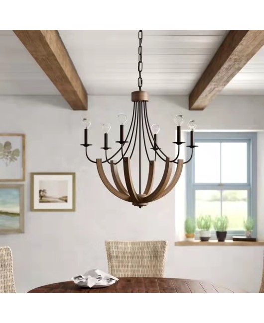 Creative American style, simple rural style, individual style, vintage wood art, chandelier, living room, dining room, villa, duplex building, lamps