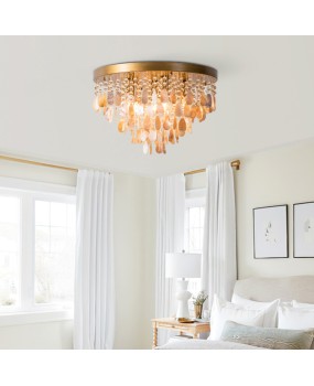 French countryside bedroom crystal lamp circular light fixture simple and creative shell retro home decoration ceiling light