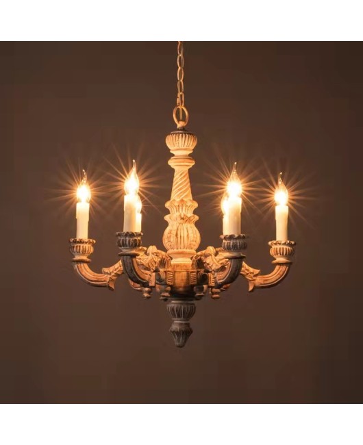 Creative American rural French solid wood carving chandelier living room bedroom dining room study personality retro lamps