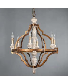 Creative American rural French retro old solid wood chandelier villa living room dining room clothing shop wooden lamps