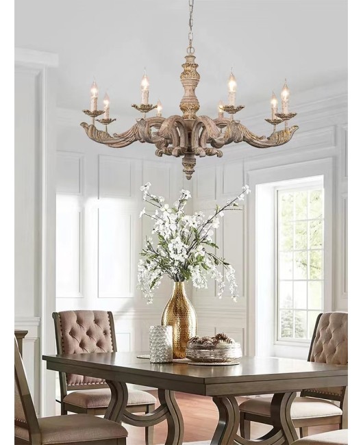 American retro French solid wood chandelier French creative living room dining room bedroom villa soft decoration designer lighting fixtures