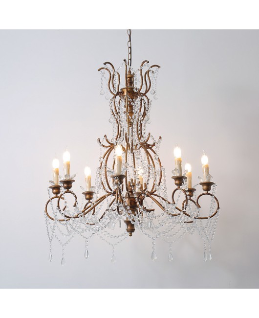 American style castle wrought iron antique grand crystal duplex villa living room dining room American retro light luxury candle pendant light