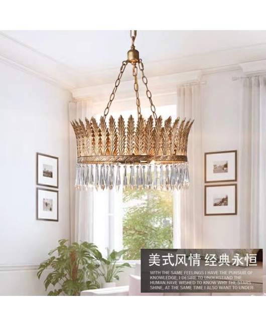 Creative American rural French rural retro old crystal chandelier living room dining room bedroom clothing shop complex lamps