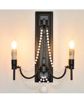 Creative American rural French iron wood bead wall lamp Bedroom bedside living room background wall Corridor clothing store lamps