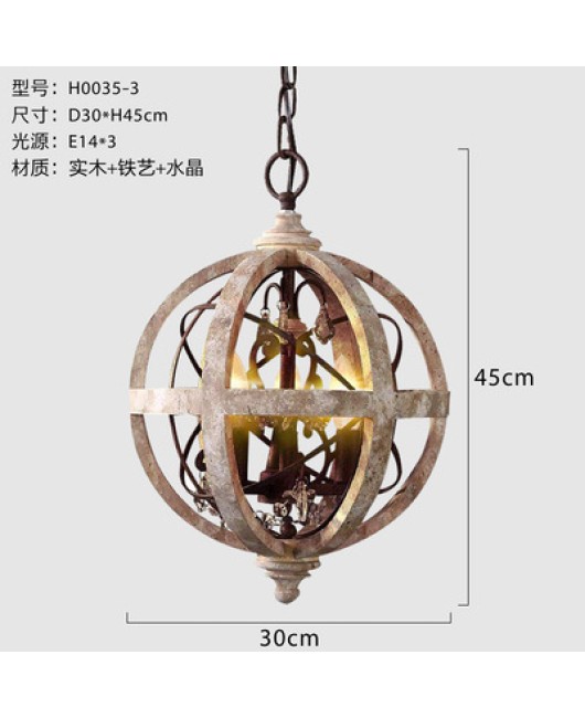 Cross border exclusive American style countryside ball shaped wooden antique chandelier, living room corridor, dining room, bar counter, restaurant decoration chandelier