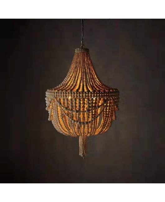 Creative American rural French pastoral Bohemian wood bead chandelier bedroom restaurant princess room lamps