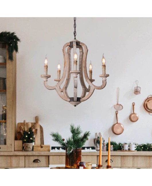 Creative American simple retro wooden chandelier homestay room children's room bedroom lamp creative living room dining room lamp