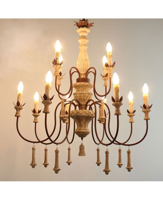 American style countryside French retro antique carved chandelier, duplex building dining room living room retro chandelier