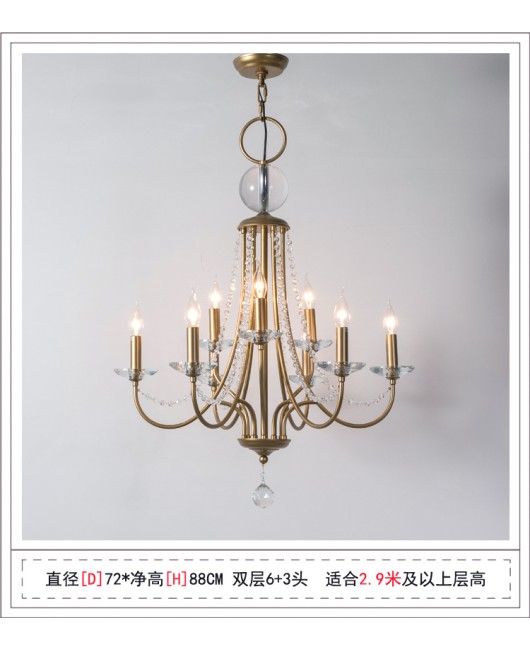 Decorate with Xiaochu American style duplex staircase chandelier, retro French minimalist villa, hollow living room, crystal chandelier