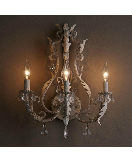 Creative American rural French retro old iron crystal wall lamp living room dining room bedroom corridor lamps