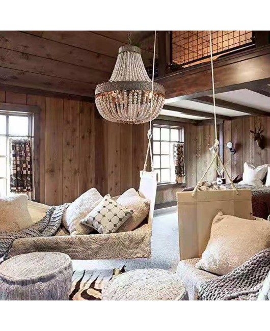 Cross border exclusive wooden style rural bohemian style wooden bead chandelier, living room, dining room, bedroom, homestay chandelier