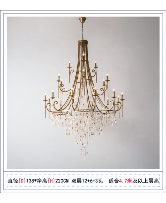 Creative American duplex building Crystal chandelier Retro French villa Living room Stair Three floor long chandelier Living room lamp