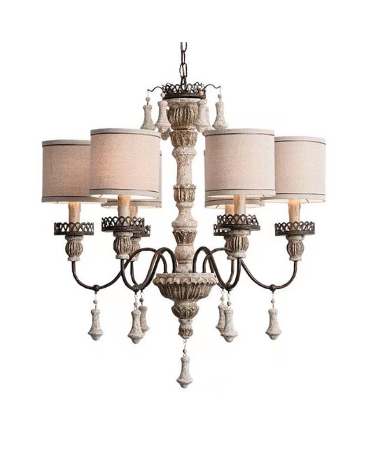 Creative American rural French solid wood carving retro old chandelier living room dining room bedroom villa creative lamps