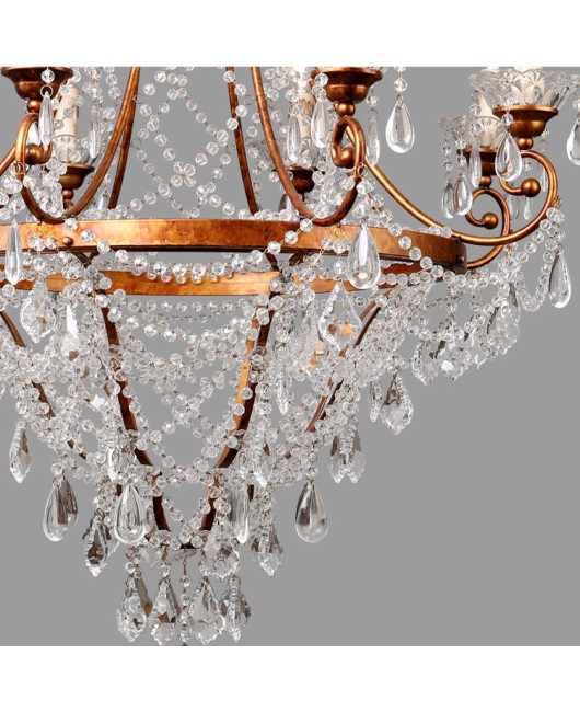 American retro living room, dining room, French hotel, villa, duplex staircase, shop, luxurious crown crystal chandelier