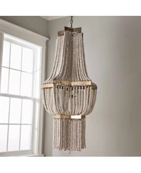 American style Bohemian wooden bead chandelier, French countryside villa, duplex building, dining room, living room, clothing store, lighting fixtures