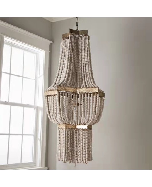 American style Bohemian wooden bead chandelier, French countryside villa, duplex building, dining room, living room, clothing store, lighting fixtures