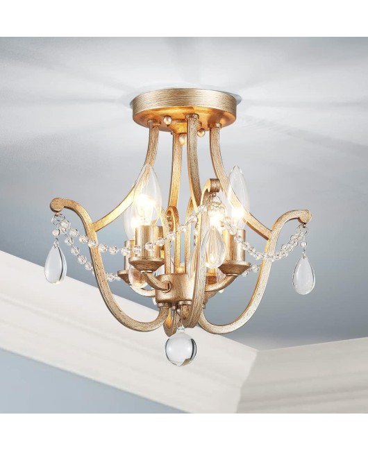 French retro iron crystal ceiling crystal lamp corridor hallway cloakroom bedroom creative American retro lamps