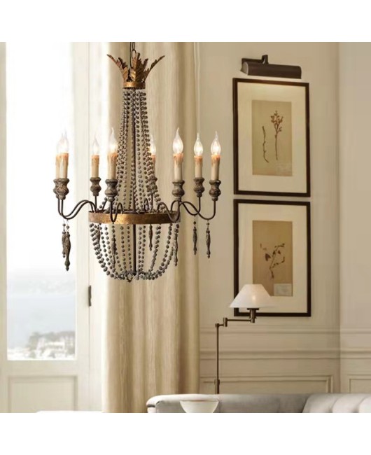 Creative American rural French retro old chandelier living room dining room bedroom duplex villa chandelier