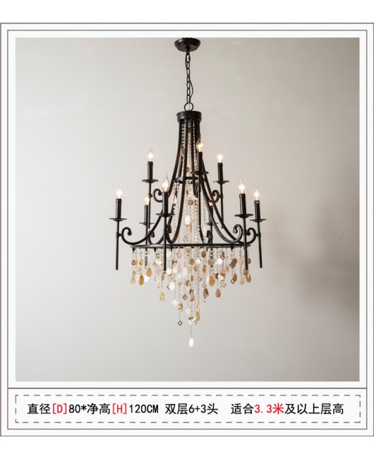 Creative American duplex building Crystal chandelier Retro French villa Living room Stair Three floor long chandelier Living room lamp