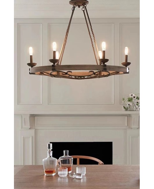 American retro industrial style wooden wheel chandelier, living room light, dining room lighting designer, homestay villa lighting