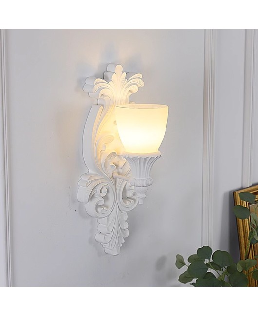 French gypsum wall lamp, light luxury carved aisle lamp, retro art cream style bedroom bedside creative lighting fixture casa