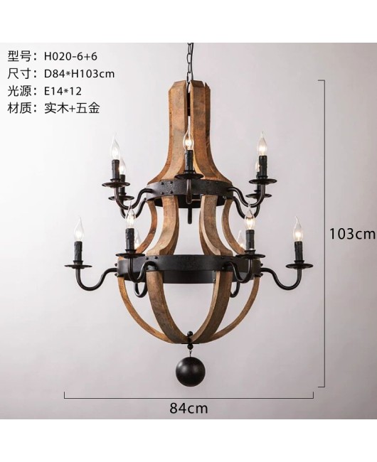 Creative American rural industrial style wooden chandelier living room restaurant cafe bar bedroom home stay hotel lamps