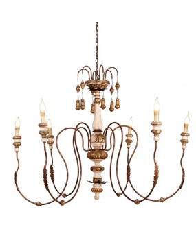 American countryside retro solid wood chandelier, duplex villa restaurant, retro simple and atmospheric wooden carving chandelier