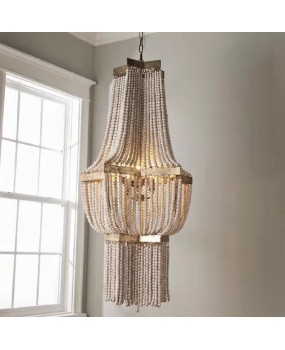 American style Bohemian wooden bead chandelier, French countryside villa, duplex building, dining room, living room, clothing store, lighting fixtures