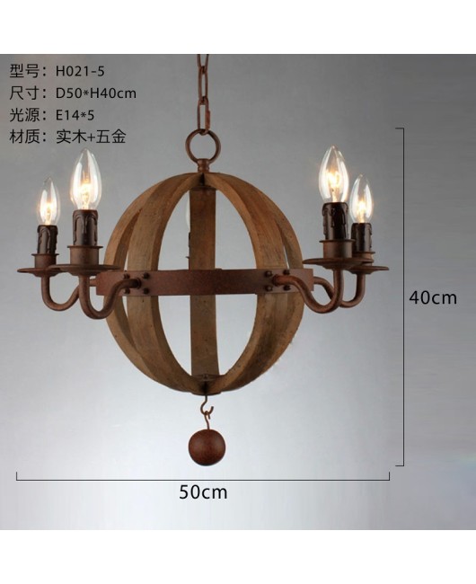 Creative American rural retro old solid wood chandelier living room dining room home stay hotel personalized industrial style lamps