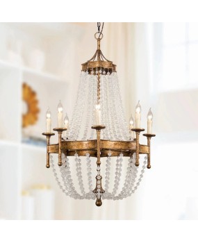 American style countryside villa duplex staircase crystal lamp French countryside living room restaurant lamp Homestay retro wooden bead pendant lamp